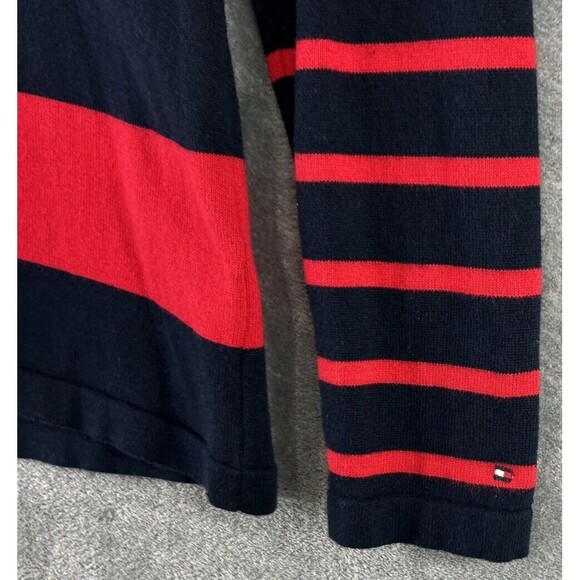 Tommy Hilfiger Women's Medium Red Blue Stripes Rugby Pullover Sweater Preppy - Picture 2 of 8